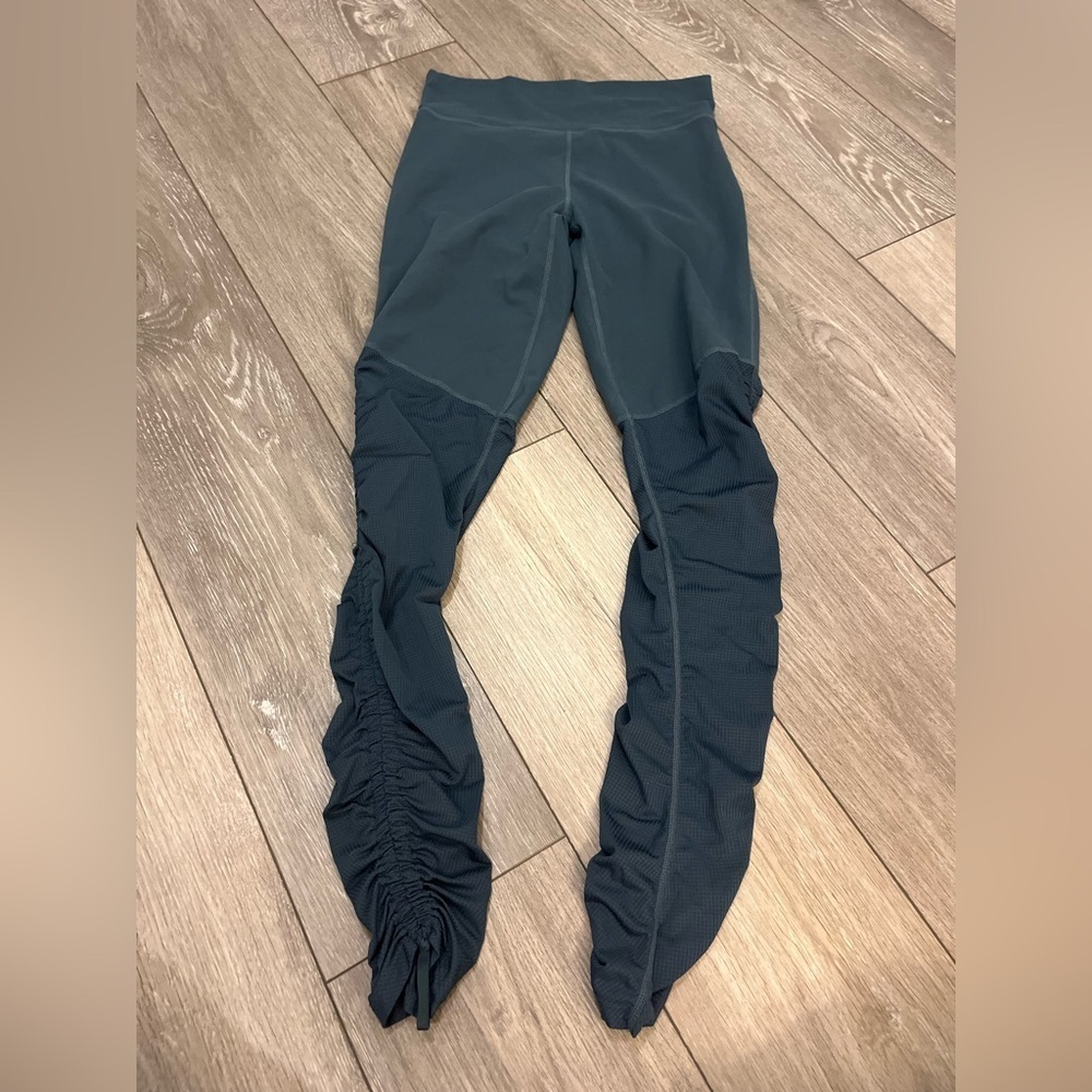 Fabletics Cashel Fold Over Pure Luxe Leggings Blue Ruching Ankle Tie Medium